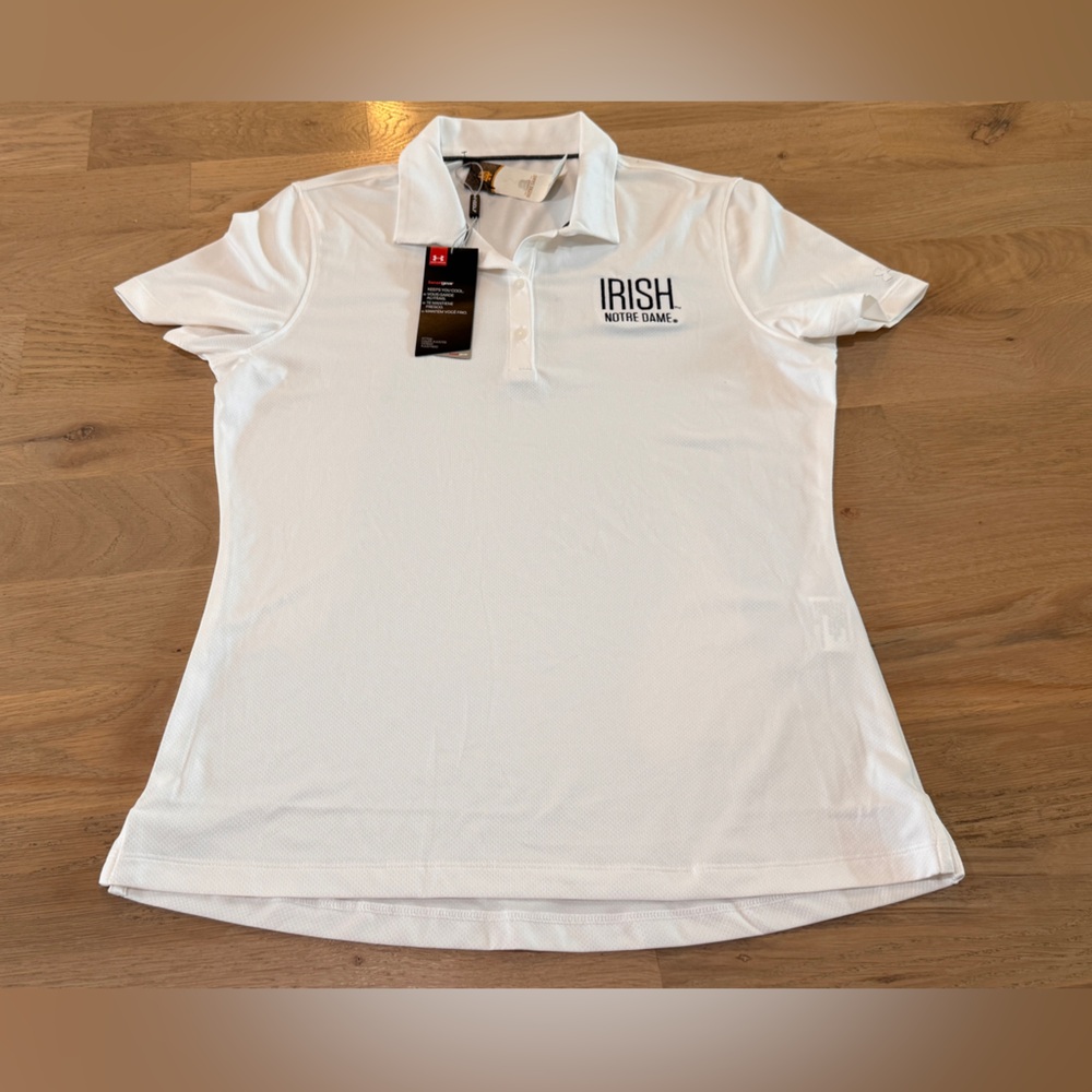 UA Tee To Green Collegiate Notre Dame Women's golf 
 Polo white size medium NWT